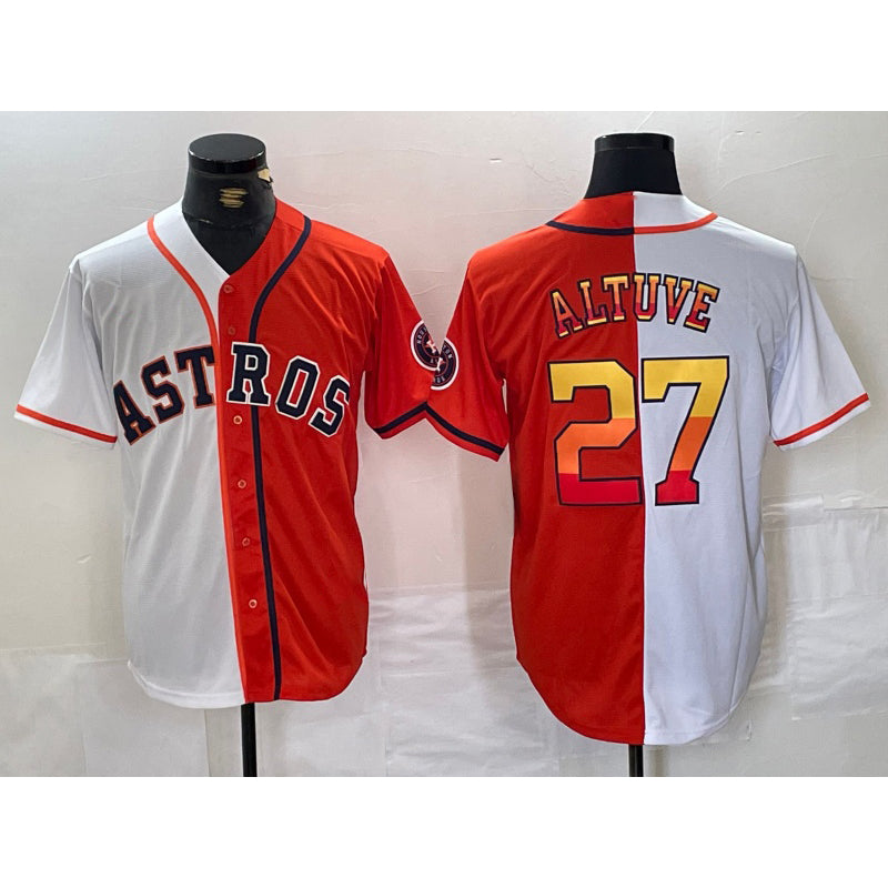 seanshop Houston Astros #27 Jose Altuve White Orange  Split Stitched Jersey