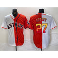 seanshop Houston Astros #27 Jose Altuve White Orange  Split Stitched Jersey