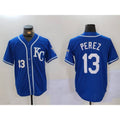 seanshop  Kansas City Royals #13 Salvador Perez Number Blue  KC Cool Base Stitched Jersey