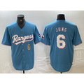 seanshop  Texas Rangers #6 Josh Jung Number Light Blue  Team Logo Cool Base Jersey