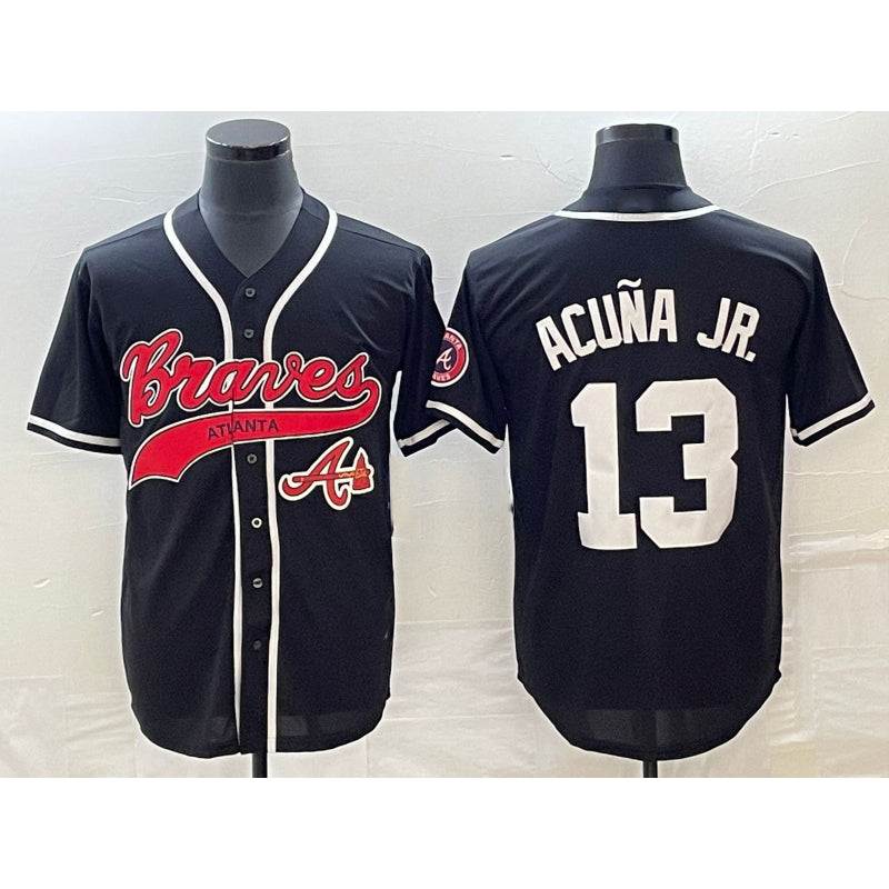 seanshop Atlanta Braves #13 Ronald Acuna Jr Black  Cool Base Stitched Jersey
