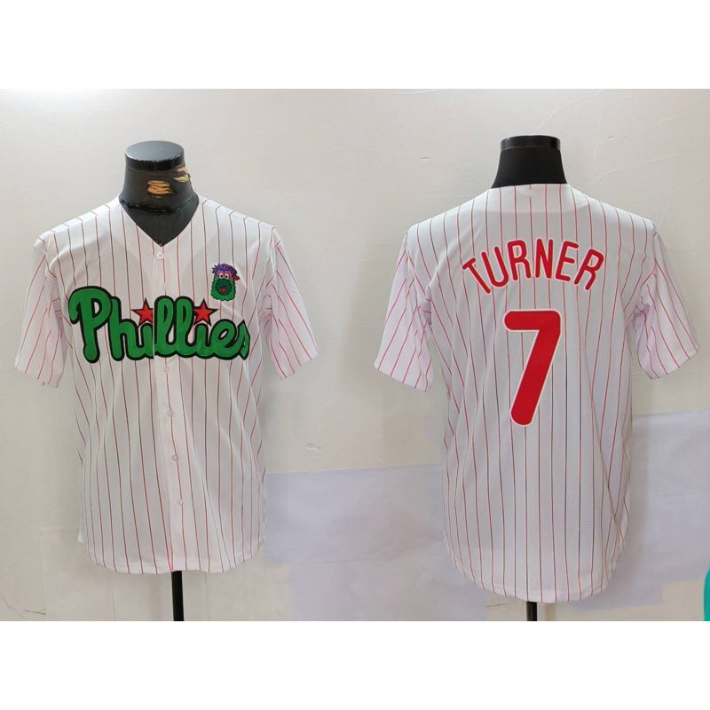 seanshop  Philadelphia Phillies #7 Trea Turner White Green  Cool Base Stitched Jersey 2