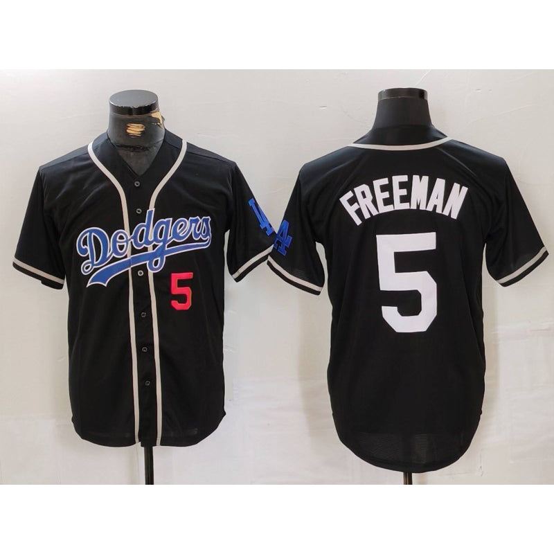 seanshop Los Angeles Dodgers #5 Freddie Freeman Number Black  Cool Base With Patch Stitched Jersey 2