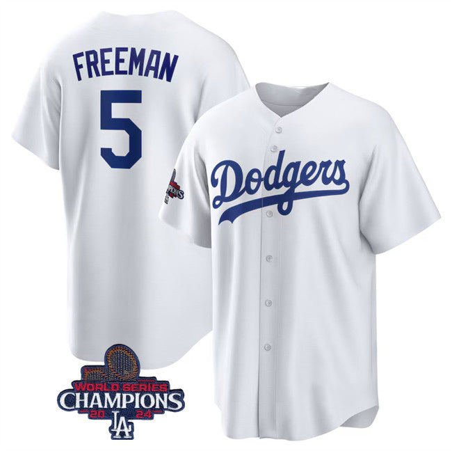 seanshop Los Angeles Dodgers #5 Freddie Freeman White  2024 World Series Champions Cool Base Stitched Jersey
