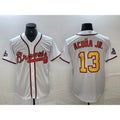 seanshop Atlanta Braves #13 Ronald Acuna Jr White Gold  2021 World Series Champions Stitched Cool Base Jersey