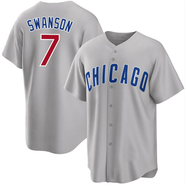 seanshop  Chicago Cubs #7 Dansby Swanson Gray  Cool Base Stitched Jersey