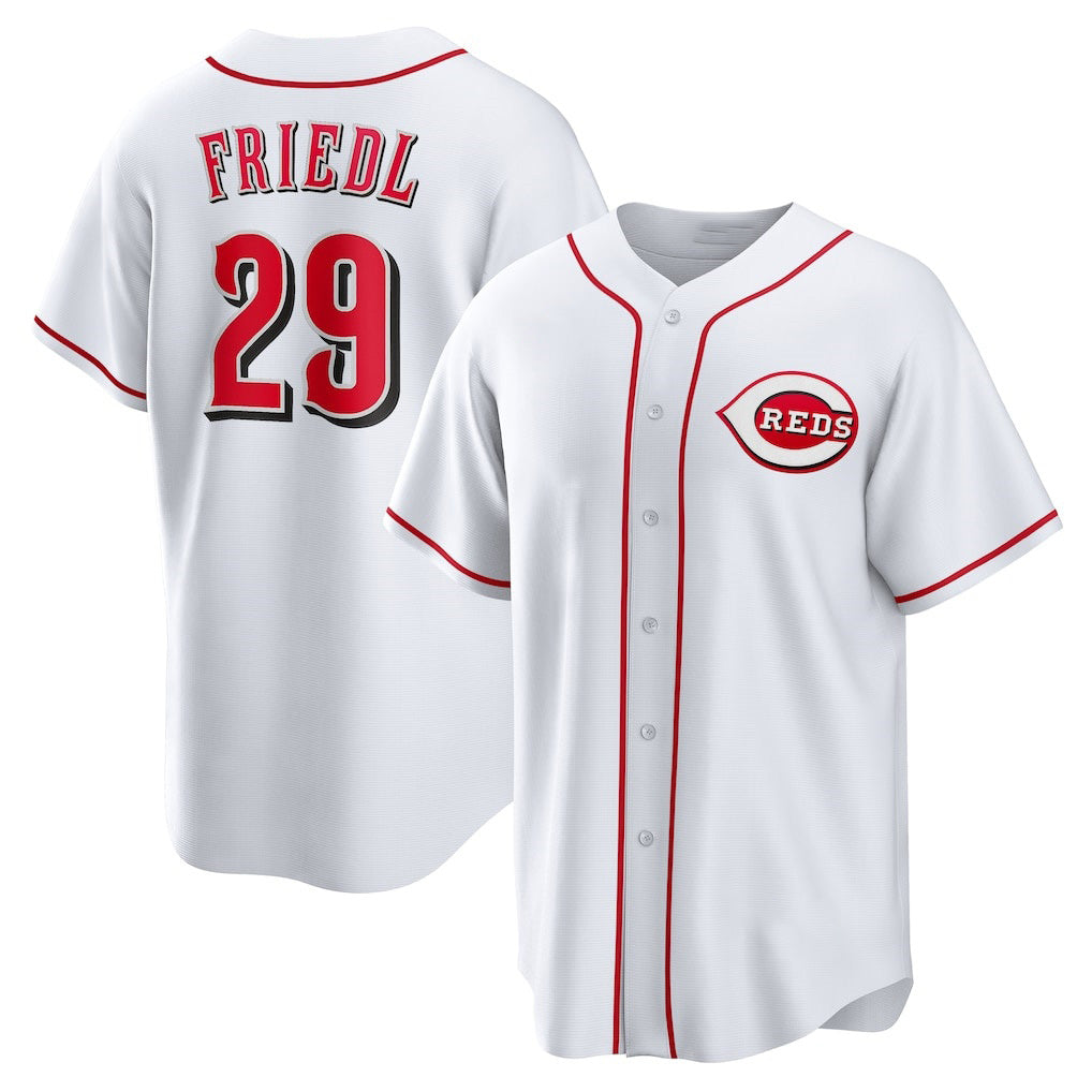 seanshop Cincinnati Reds #29 TJ Friedl White  Home Replica Jersey