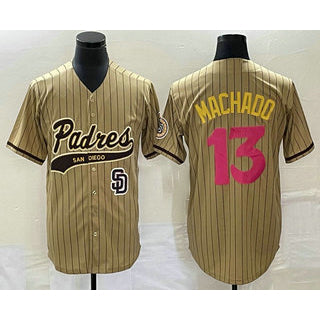 seanshop  San Diego Padres #13 Manny Machado Tan  Pinstripe 2023 City Connect Cool Base Stitched Jersey