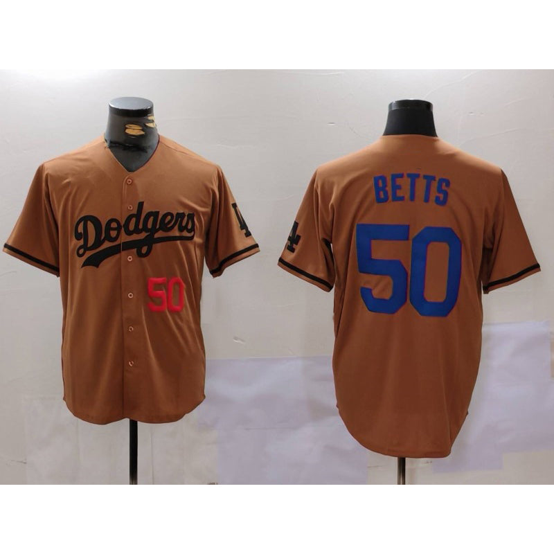 seanshop Los Angeles Dodgers #50 Mookie Betts Number Olive  Cool Base Limited Stitched Jersey 2