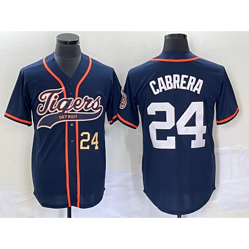 seanshop Detroit Tigers #24 Miguel Cabrera Number Navy Blue  Cool Base Stitched Jersey
