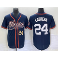seanshop Detroit Tigers #24 Miguel Cabrera Number Navy Blue  Cool Base Stitched Jersey