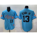 seanshop Atlanta Braves #13 Ronald Acuna Jr. Blue  2024 Atliens & Peach With Outkast Patch Vapor Limited Stitched Jersey
