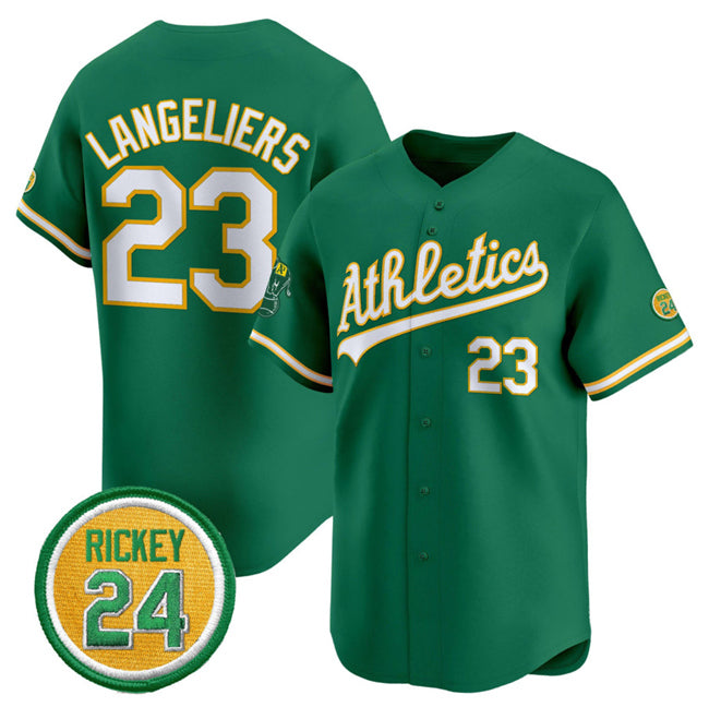 seanshop  Oakland Athletics  #23 Shea Langeliers Green  2024 Limited With Rickey Henderson Patch Stitched Jersey