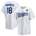 seanshop Los Angeles Dodgers #18 Yoshinobu Yamamoto White  2024 World Series Cool Base Stitched Jersey