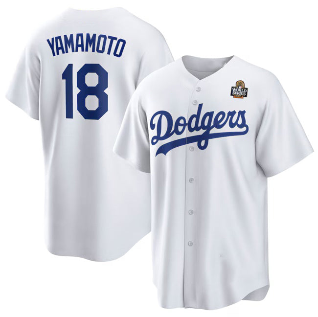 seanshop Los Angeles Dodgers #18 Yoshinobu Yamamoto White  2024 World Series Cool Base Stitched Jersey