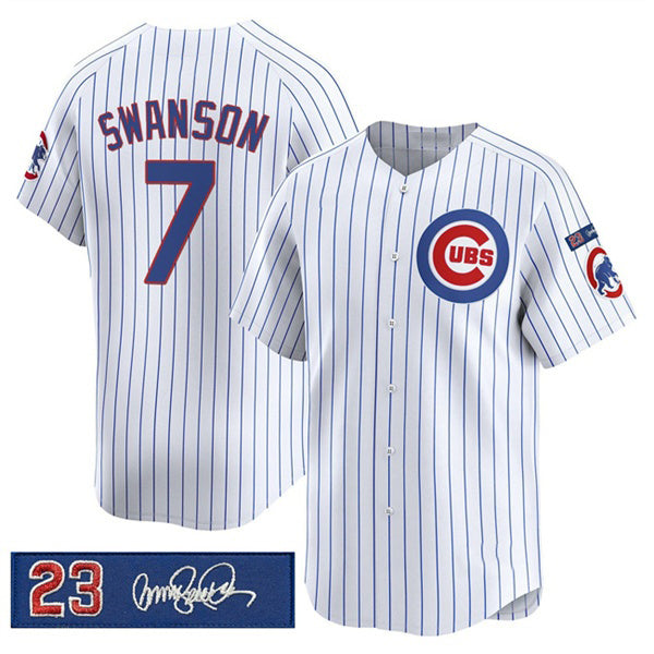 seanshop  Chicago Cubs #7 Dansby Swanson White  Pinstripe 'Ryne Sandberg Tribute' Vapor Limited V3 Stitched Jersey