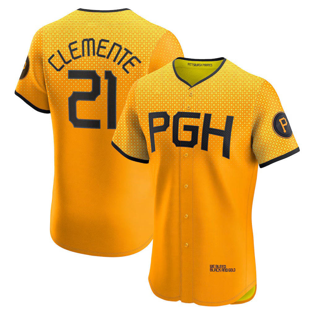 seanshop  Pittsburgh Pirates #21 Roberto Clemente Gold  City Connect Elite Player Jersey