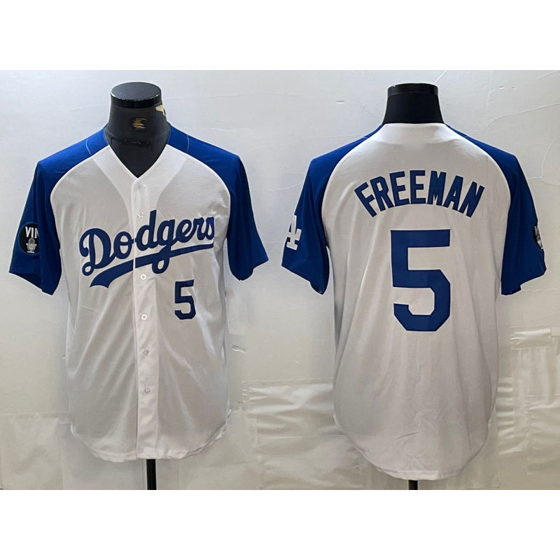 seanshop Los Angeles Dodgers #5 Freddie Freeman Number White Blue  Fashion Stitched Cool Base Limited Jersey 2