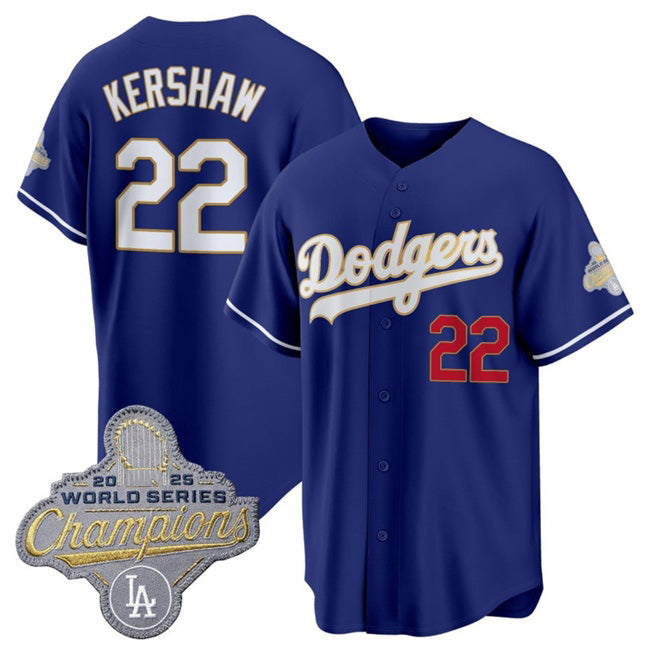 seanshop Los Angeles Dodgers #22 Clayton Kershaw Royal  2026 Alternate Gold Collection Stadium Stitched Jersey
