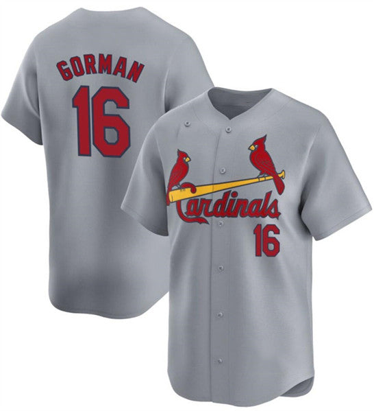 seanshop  St. Louis Cardinals #16 Nolan Gorman Gray  2024 Away Limited Stitched Jersey