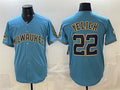 seanshop    Milwaukee Brewers #22 Christian Yelich Blue  With Home & Bob Uecker Patch Stitched Jersey