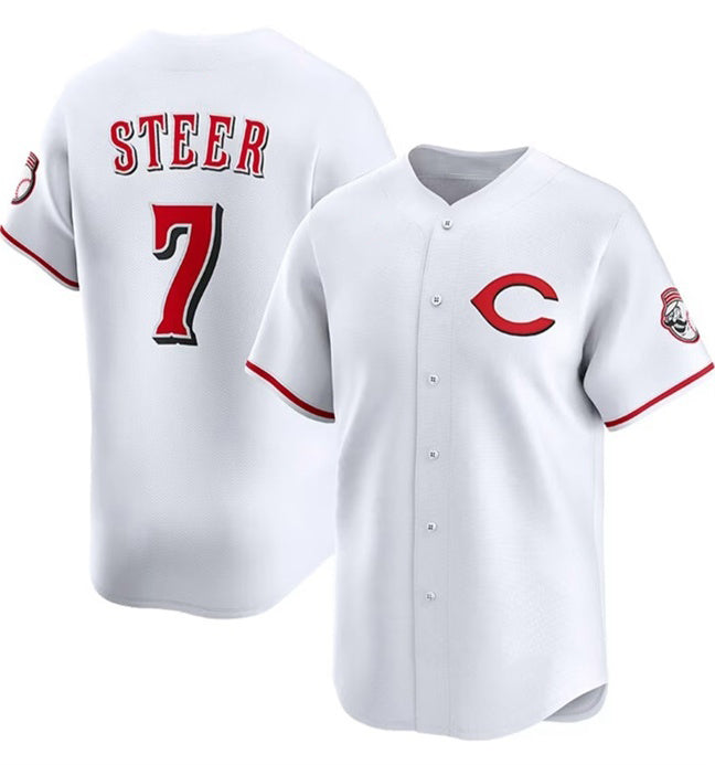 seanshop Cincinnati Reds #7 Spencer Steer White  2025 Home Limited Stitched Jersey