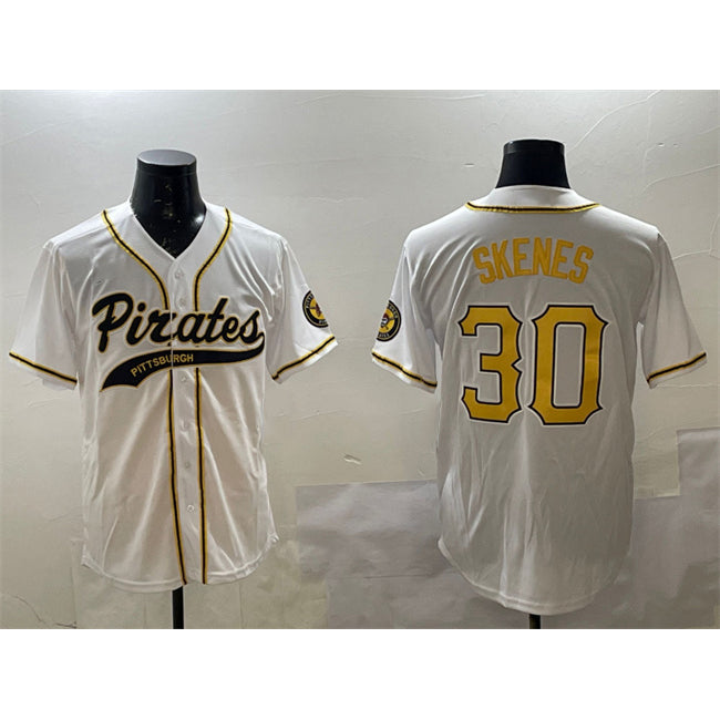 seanshop  Pittsburgh Pirates #30 Paul Skenes White  Cool Base Stitched Jersey