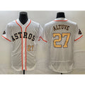 seanshop Houston Astros #27 Jose Altuve Number 2023 White  Gold World Serise Champions Patch Flex Base Stitched Jersey 3
