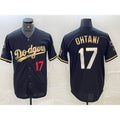 seanshop Los Angeles Dodgers #17 Shohei Ohtani Number Black Gold  Stitched Cool Base Jersey 3