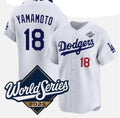 seanshop Los Angeles Dodgers #18 Yoshinobu Yamamoto White  2025 World Series Home Limited Stitched Jersey