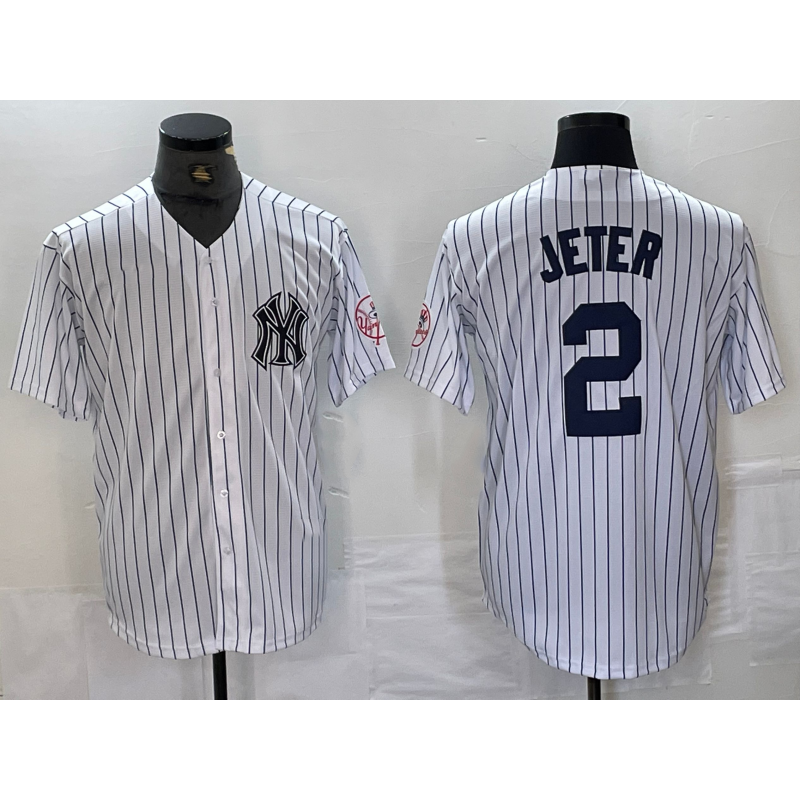 seanshop  New York Yankees #2 Derek Jeter Name White  With Patch 2024 Cool Base Stitched Jersey