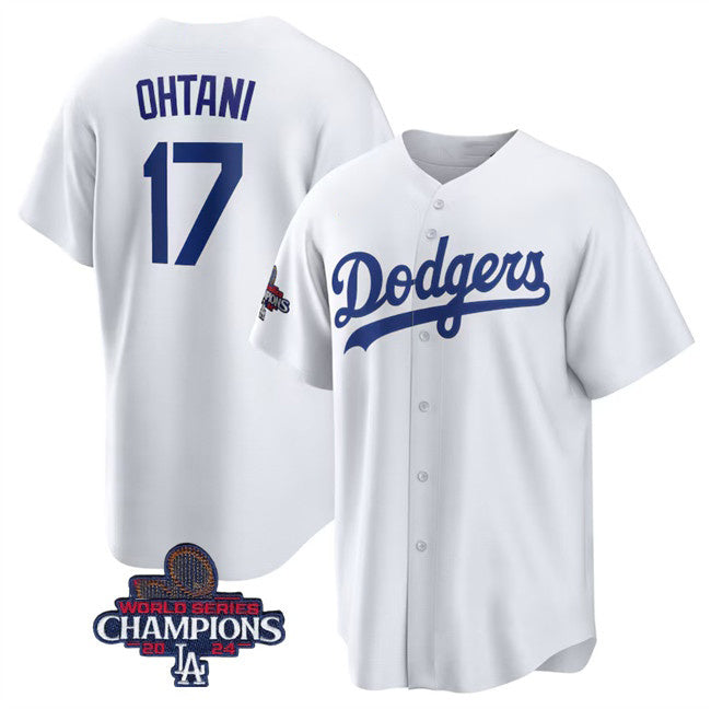 seanshop Los Angeles Dodgers #17 Shohei Ohtani White  2024 World Series Champions Cool Base Stitched Jersey