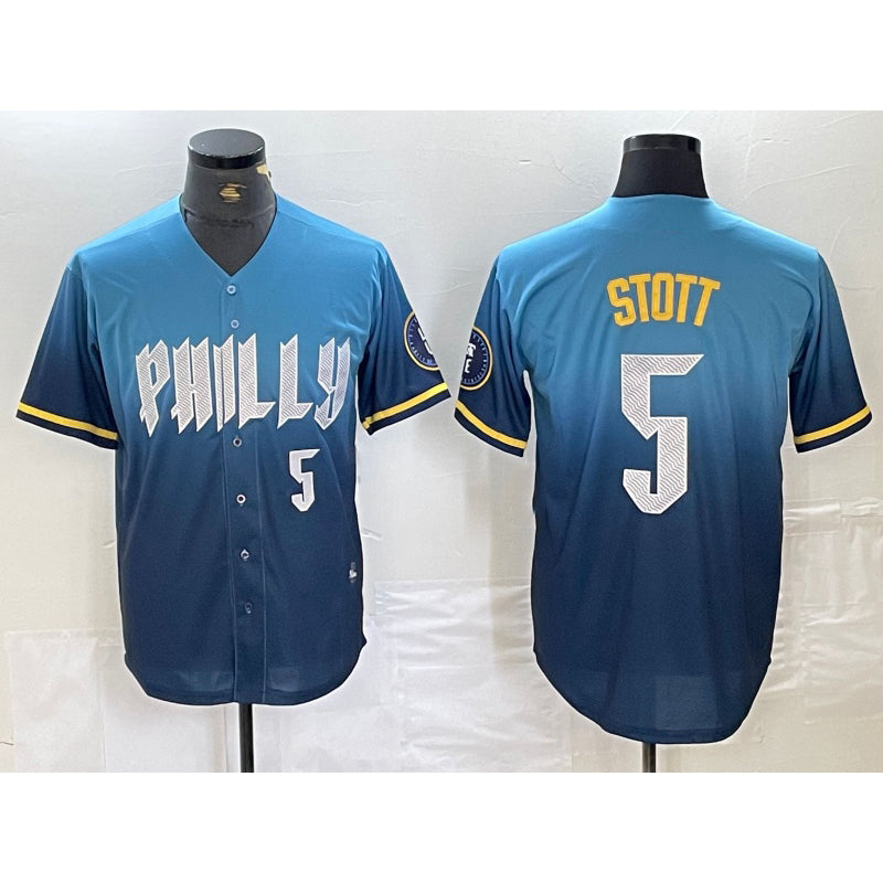 seanshop  Philadelphia Phillies #5 Bryson Stott Blue  2024 City Player Number Cool Base Stitched Jersey 2