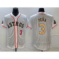 seanshop Houston Astros #3 Jeremy Pena Number 2023 White Gold  World Serise Champions Patch Flex Base Stitched Jersey