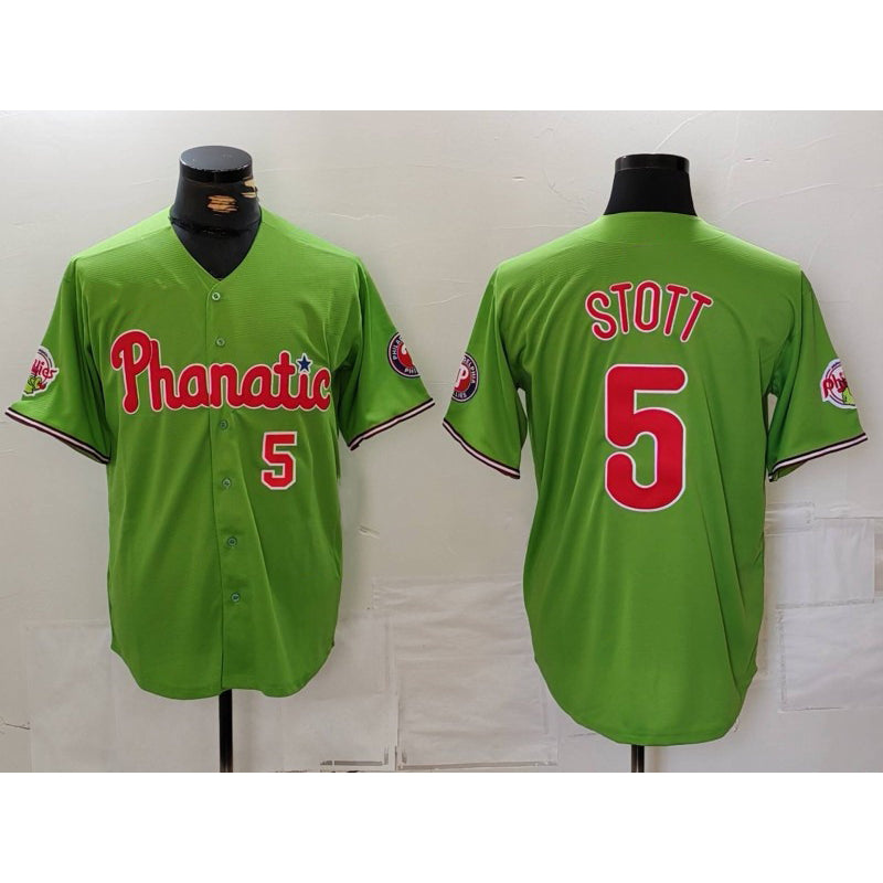 seanshop  Philadelphia Phillies #5 Bryson Stott Number Green  With Patch Stitched Cool Base Jersey