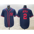seanshop  New York Yankees #2 Derek Jeter Navy Red  Fashion Cool Base Jersey