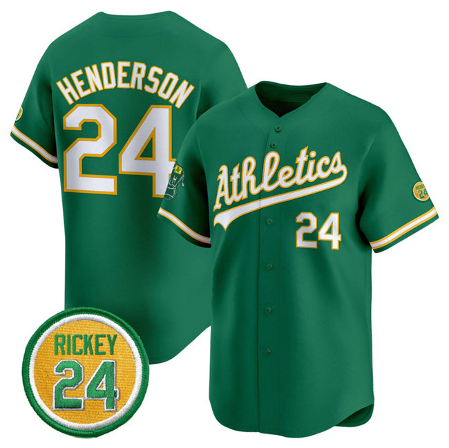 seanshop  Oakland Athletics  #24 Rickey Henderson Green  2024 Limited With Rickey Henderson Patch Stitched Jersey