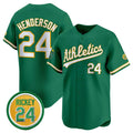 seanshop  Oakland Athletics  #24 Rickey Henderson Green  2024 Limited With Rickey Henderson Patch Stitched Jersey
