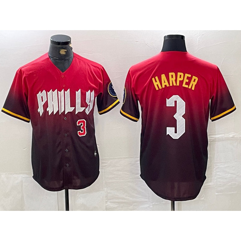 seanshop  Philadelphia Phillies #3 Bryce Harper Red  2024 City Player Number Cool Base Jerseys