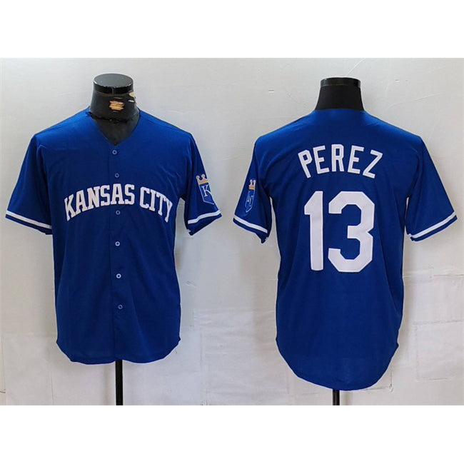 seanshop  Kansas City Royals #13 Salvador Perez Royal  Cool Base Stitched Jersey