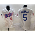 seanshop Los Angeles Dodgers #5 Freddie Freeman White  With American Flag Patch Limited Stitched Jersey
