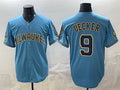 seanshop    Milwaukee Brewers #9 Bob Uecker Blue  With Home & Bob Uecker Patch Stitched Jersey