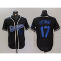 seanshop Los Angeles Dodgers #17 Shohei Ohtani Number Black  Cool Base With Patch Stitched Jerseys