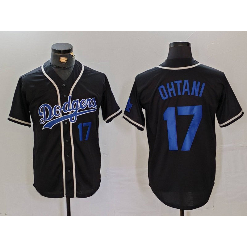 seanshop Los Angeles Dodgers #17 Shohei Ohtani Number Black  Cool Base With Patch Stitched Jerseys