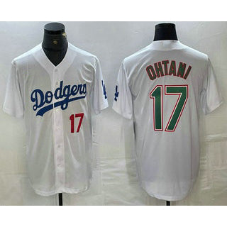 seanshop Los Angeles Dodgers #17 Shohei Ohtani Number White Green  Stitched Cool Base Jersey 2