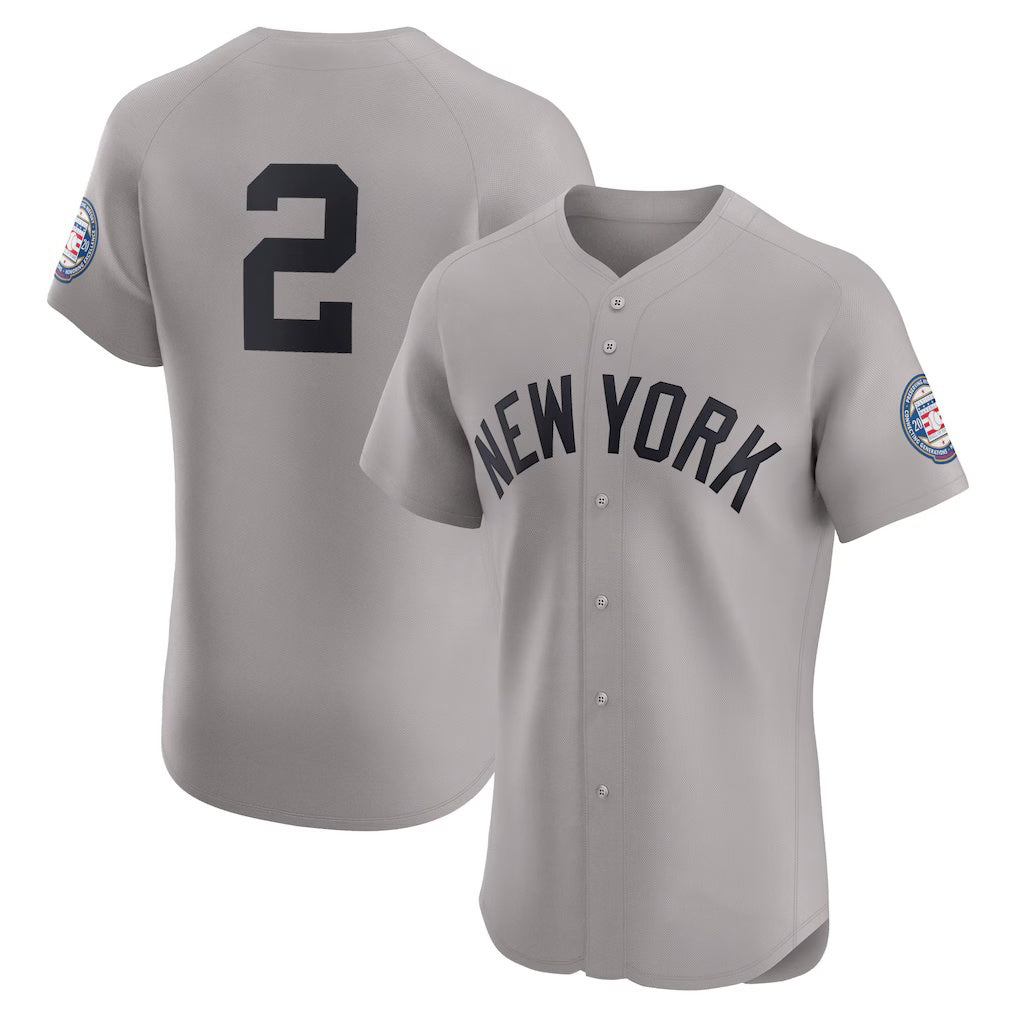 seanshop  New York Yankees #2 Derek Jeter Gray  Road 2020 Hall of Fame Induction Patch Elite Player Jersey