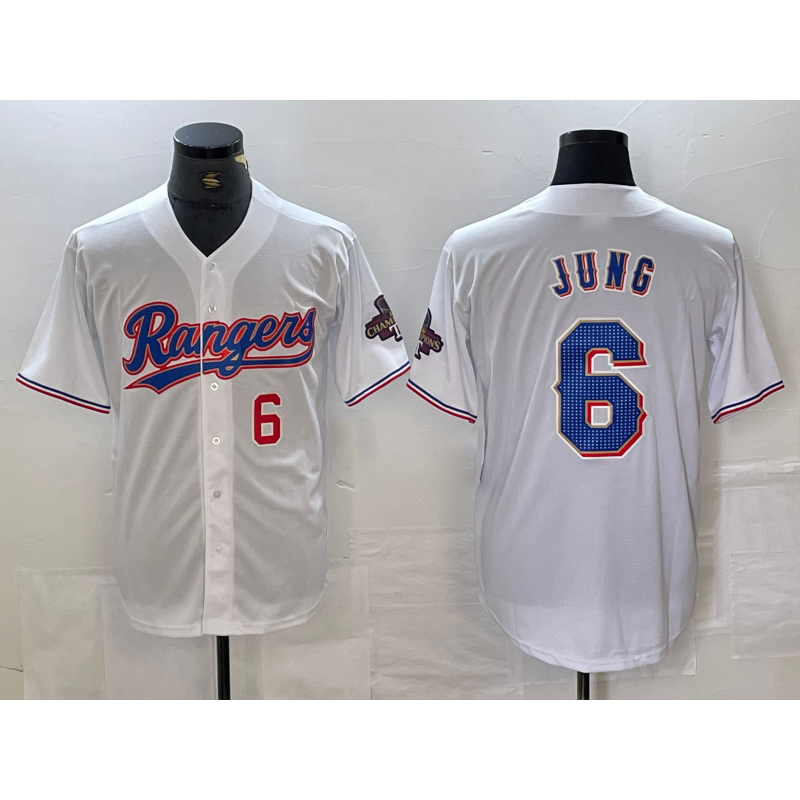seanshop  Texas Rangers #6 Josh Jung Number White  2023 World Series Champions Cool Base Jersey 2