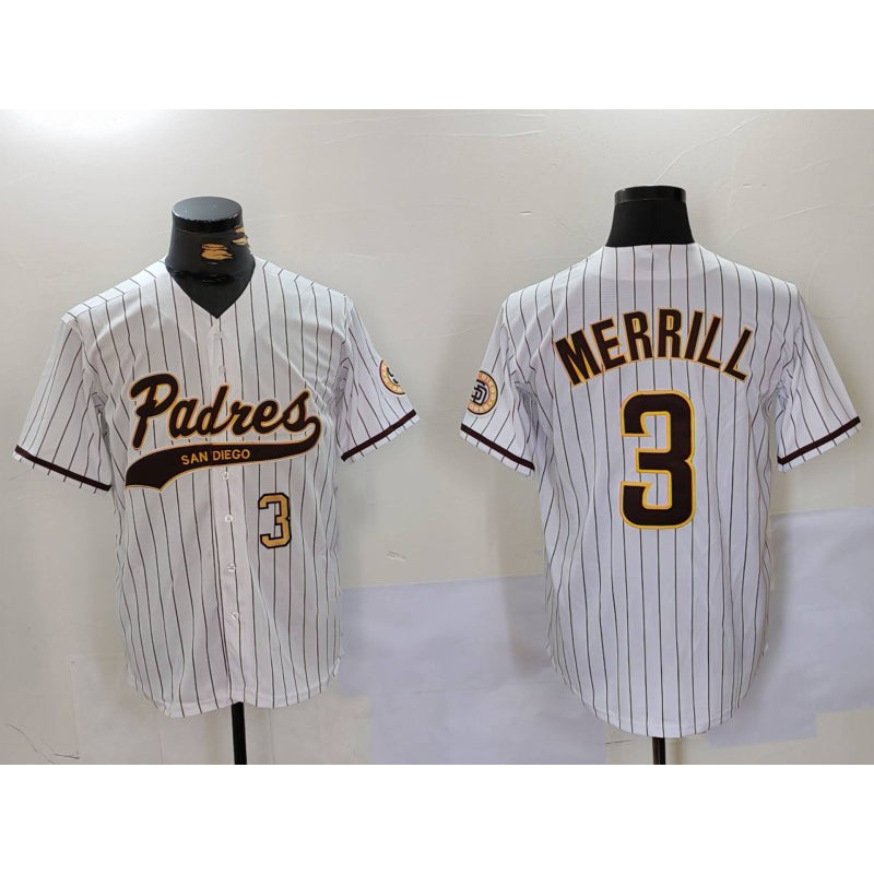 seanshop  San Diego Padres #3 Jackson Merrill White  2023 Cool Base Stitched Jerseys
