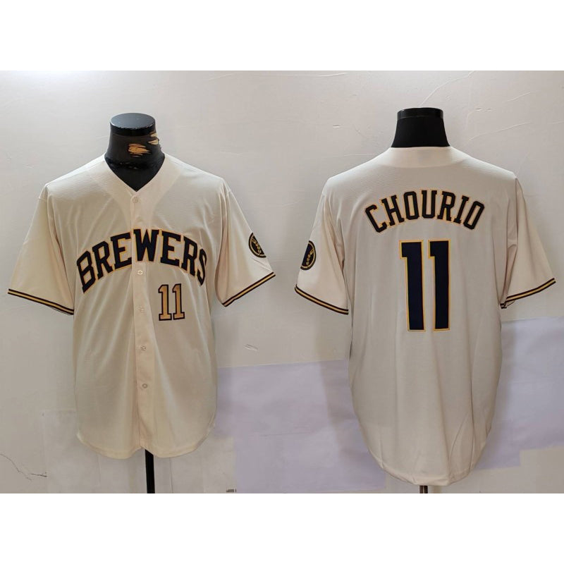 seanshop    Milwaukee Brewers #11 Jackson Chourio Cream  Stitched Cool Base Jerseys
