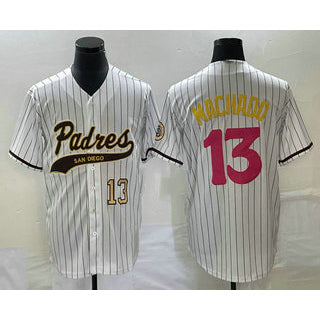 seanshop  San Diego Padres #13 Manny Machado Number White  Pinstripe 2023 City Connect Cool Base Stitched Jersey